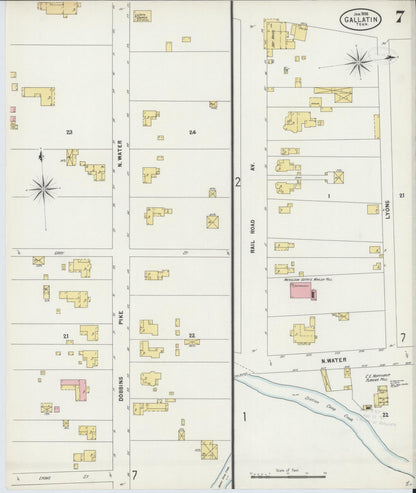 Sanborn Fire Insurance Map from Gallatin, Sumner County, Tennessee (1898), Sheet #0007 - Complete Map Set gallery image, historic Sanborn map, vintage wall art, Tennessee Tennessee