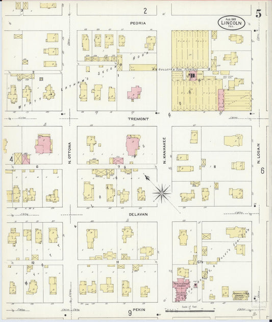 Sanborn Fire Insurance Map from Lincoln, Logan County, Illinois (1909), Sheet #0005 - Historic Sanborn Fire Insurance Map Print, vintage old map wall art, antique decor, genealogy gift, Illinois Illinois map