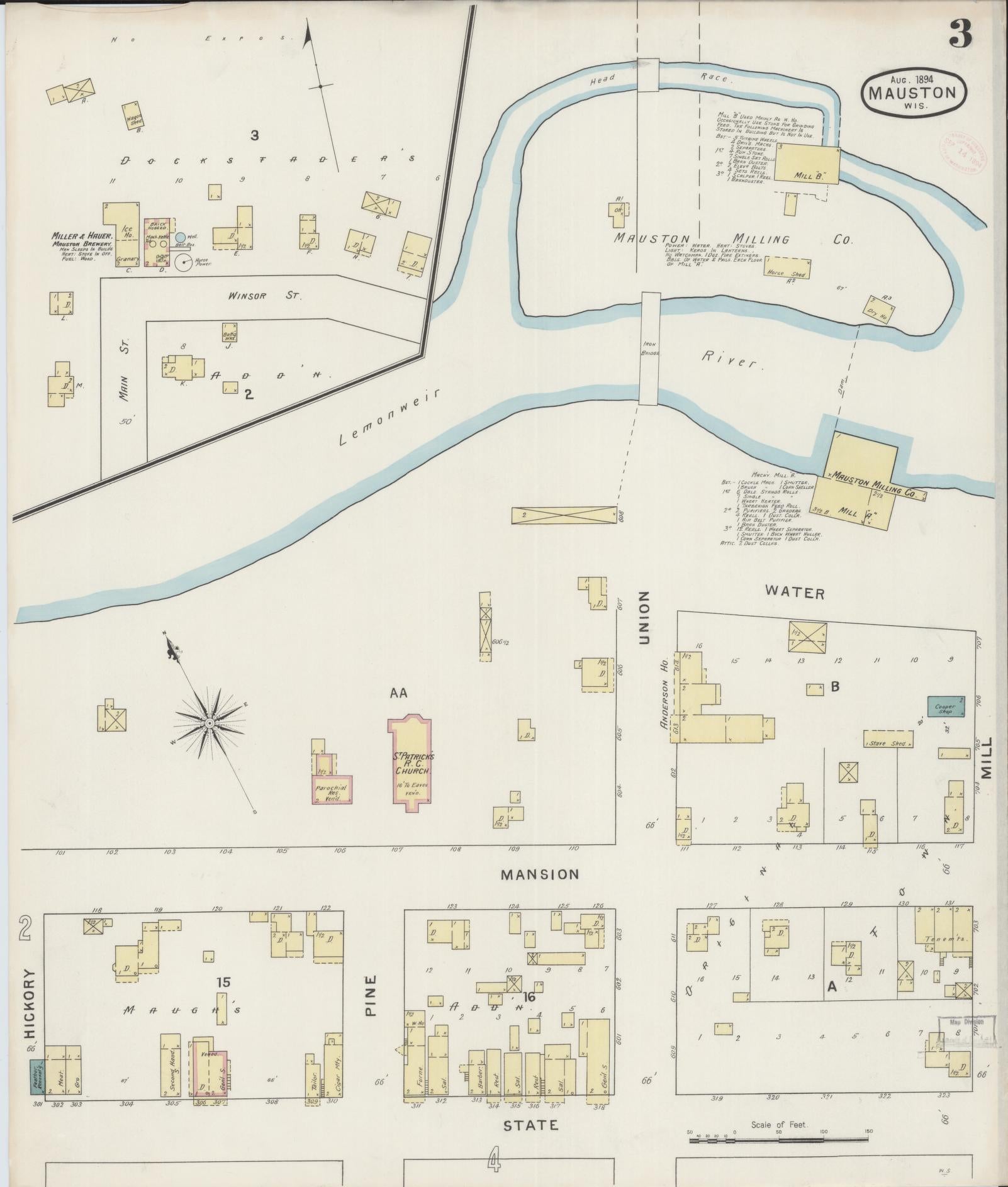 Sanborn Fire Insurance Map from Mauston, Juneau County, Wisconsin (1894), Sheet #0003 - Historic Sanborn Fire Insurance Map Print, vintage old map wall art, antique decor, genealogy gift, Wisconsin Wisconsin map