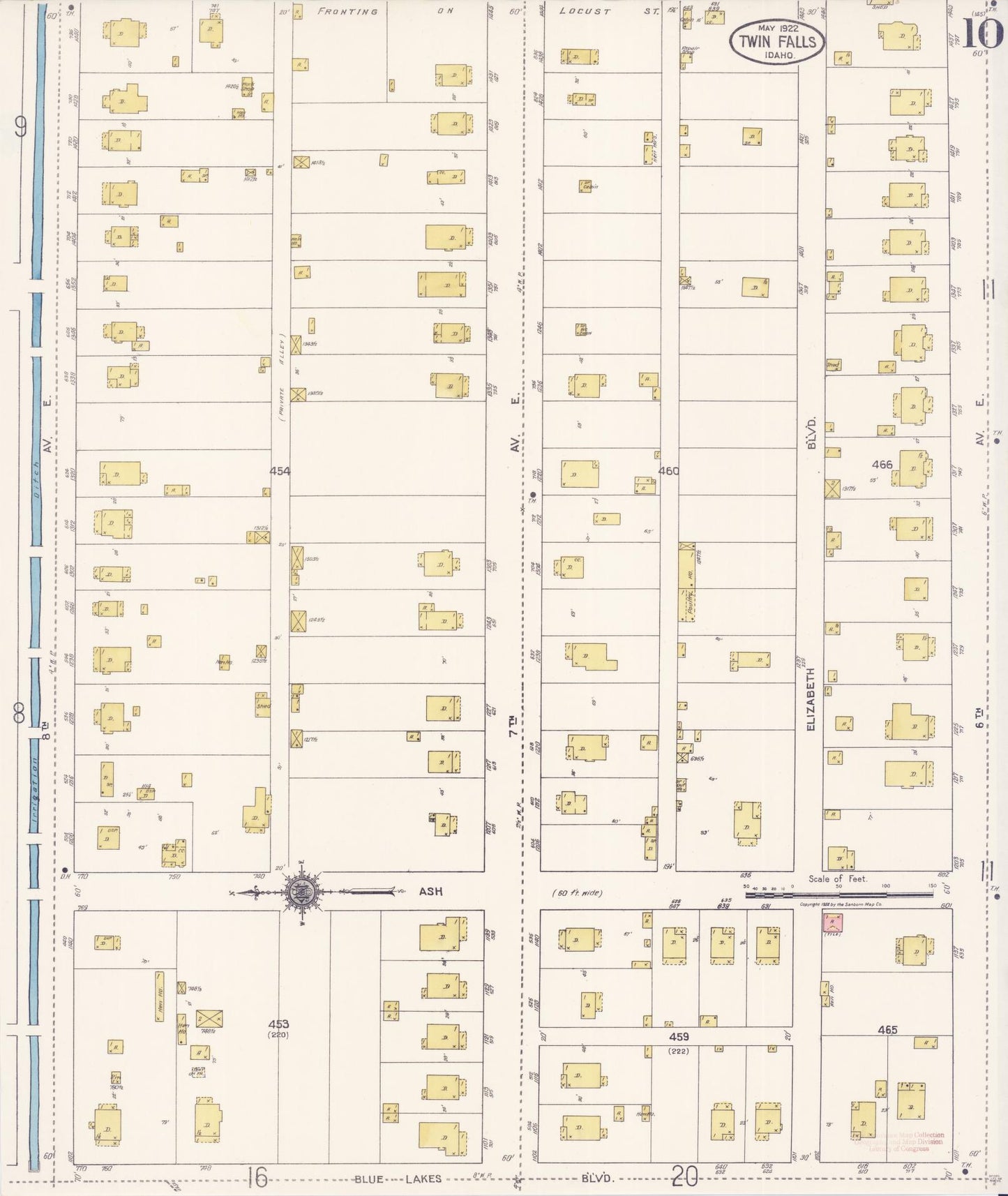 Sanborn Fire Insurance Map from Twin Falls, Twin Falls County, Idaho (1922), Sheet #0010 - Complete Map Set gallery image, historic Sanborn map, vintage wall art, Falls Idaho