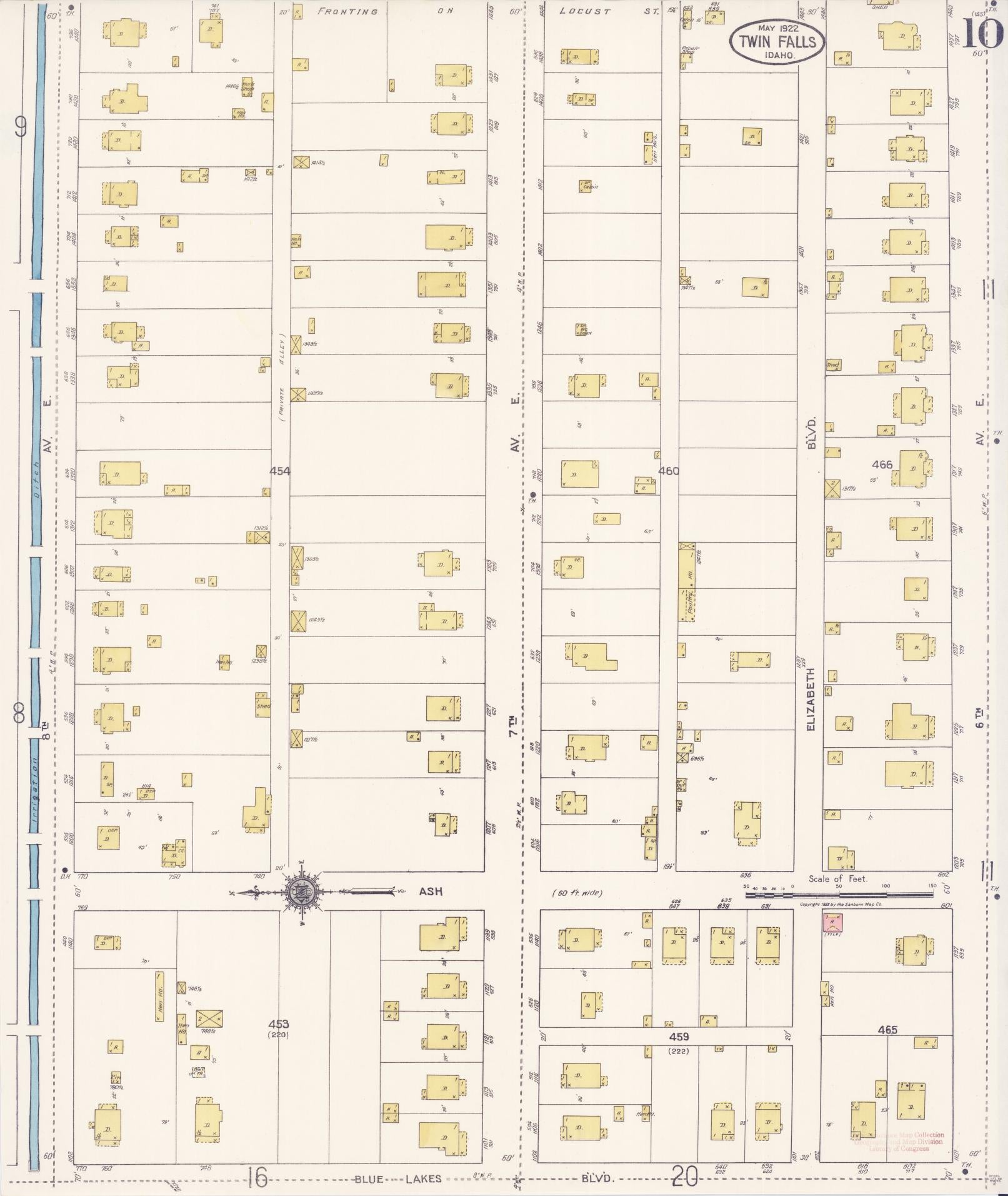 Sanborn Fire Insurance Map from Twin Falls, Twin Falls County, Idaho (1922), Sheet #0010 - Complete Map Set gallery image, historic Sanborn map, vintage wall art, Falls Idaho
