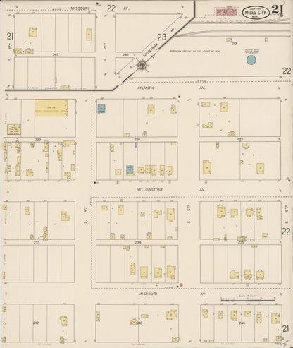 Sanborn Fire Insurance Map from Miles City, Custer County, Montana (1916), Sheet #0021 - Complete Map Set gallery image, historic Sanborn map, vintage wall art, Montana Montana