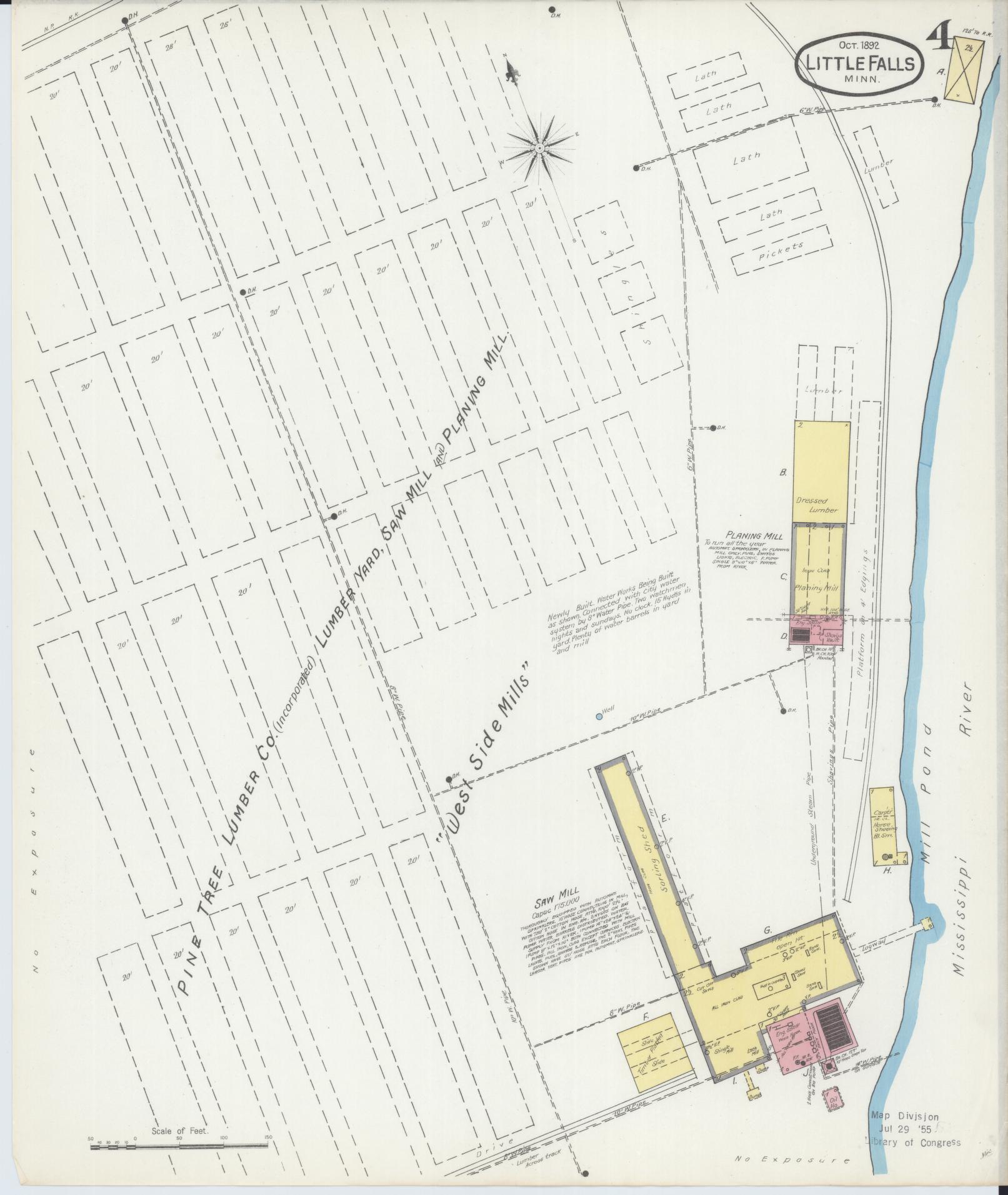 Sanborn Fire Insurance Map from Little Falls, Morrison County, Minnesota (1892), Sheet #0004 - Complete Map Set gallery image, historic Sanborn map, vintage wall art, Minnesota Minnesota