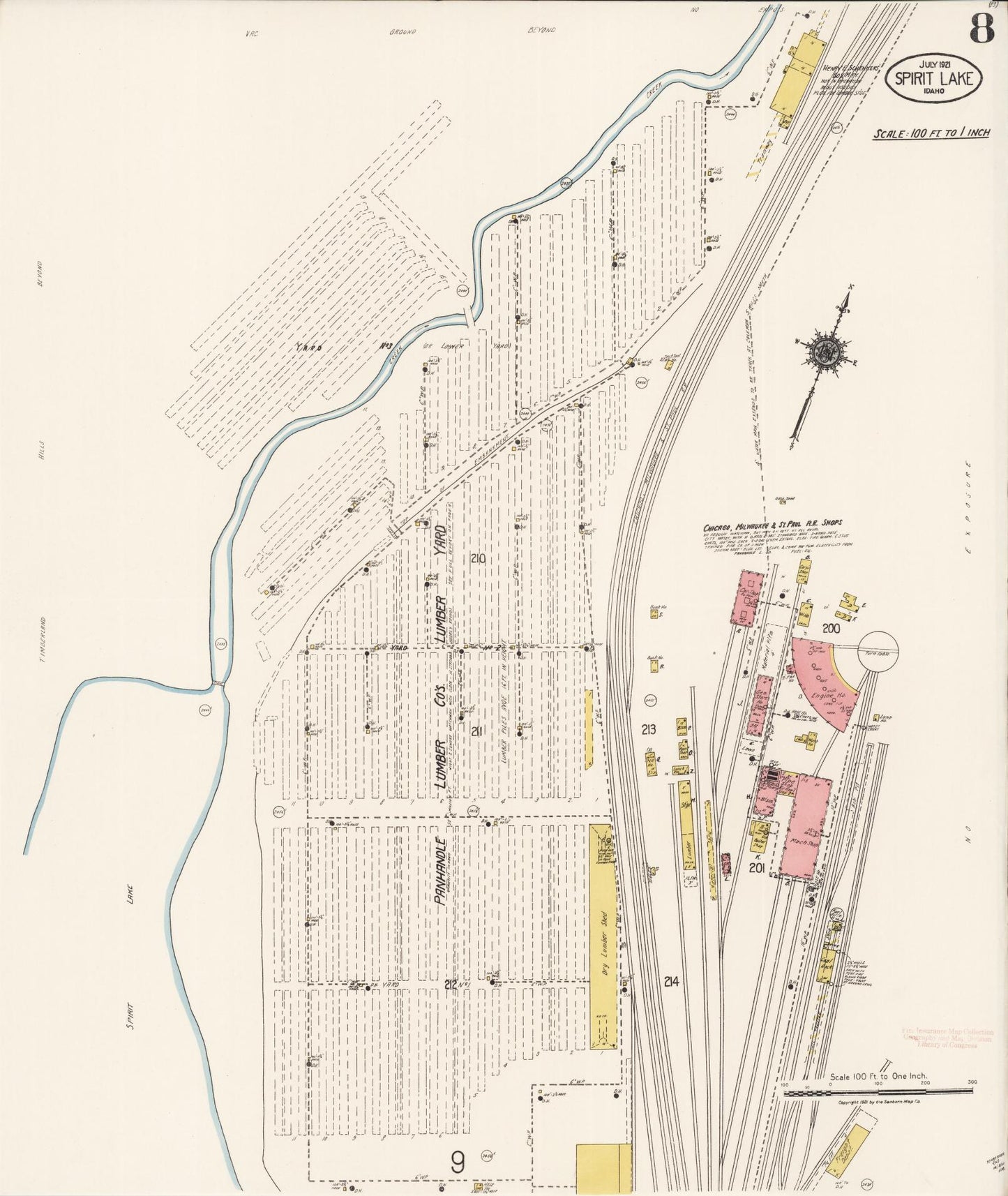 Sanborn Fire Insurance Map from Spirit Lake, Kootenai County, Idaho (1921), Sheet #0008 - Complete Map Set gallery image, historic Sanborn map, vintage wall art, Idaho Idaho