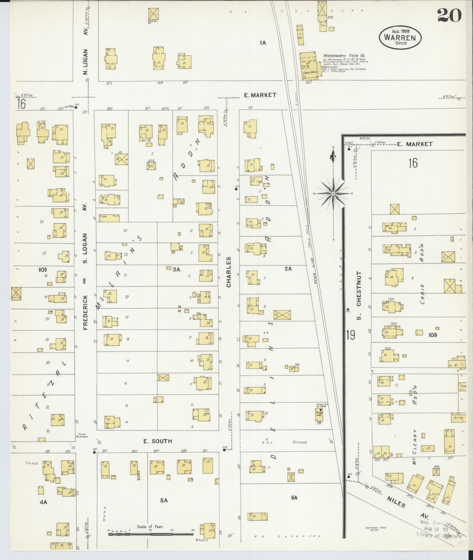 Sanborn Fire Insurance Map from Warren, Trumbull County, Ohio (1908), Sheet #0020 - Complete Map Set gallery image, historic Sanborn map, vintage wall art, Ohio Ohio