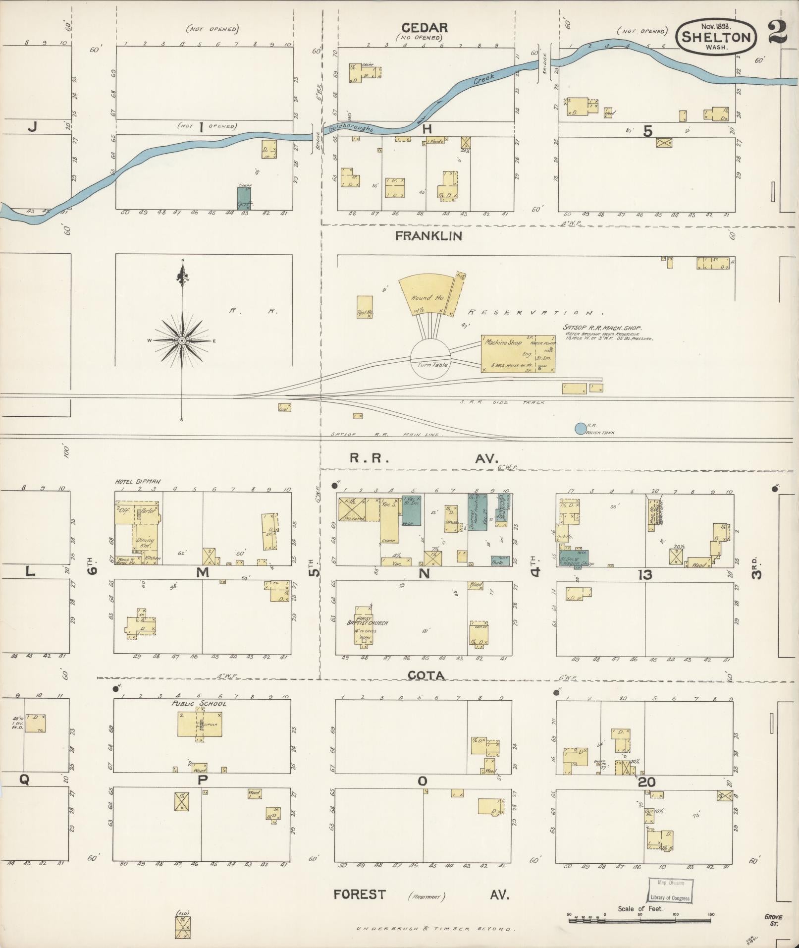 Sanborn Fire Insurance Map from Shelton, Mason County, Washington (1893), Sheet #0002 - Historic Sanborn Fire Insurance Map Print, vintage old map wall art, antique decor, genealogy gift, Washington Washington map