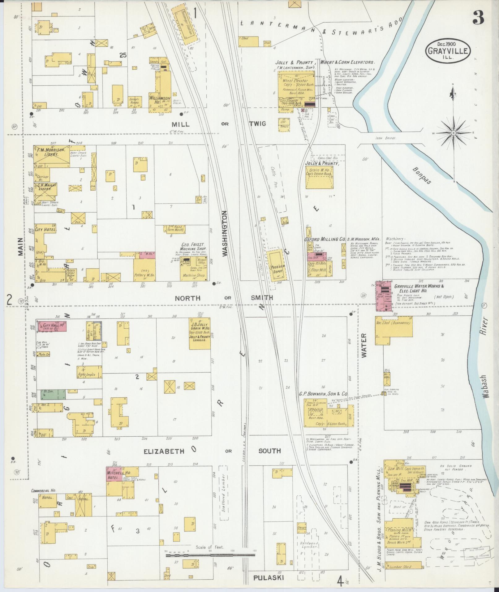 Sanborn Fire Insurance Map from Grayville, White And Edwards Counties, Illinois (1900), Sheet #0003 - Historic Sanborn Fire Insurance Map Print, vintage old map wall art, antique decor, genealogy gift, Illinois Illinois map
