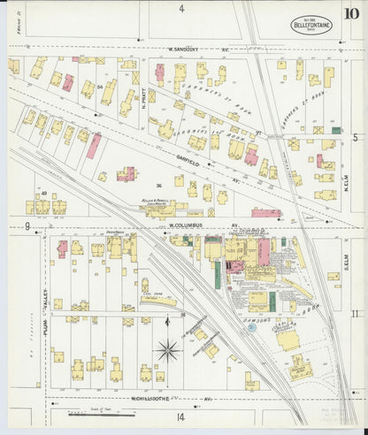 Sanborn Fire Insurance Map from Bellefontaine, Logan County, Ohio (1901), Sheet #0010 - Complete Map Set gallery image, historic Sanborn map, vintage wall art, Ohio Ohio