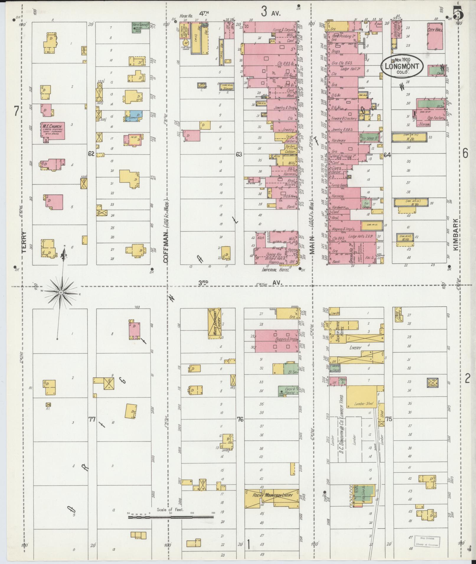 Sanborn Fire Insurance Map from Longmont, Boulder County, Colorado (1900), Sheet #0005 - Historic Sanborn Fire Insurance Map Print, vintage old map wall art, antique decor, genealogy gift, Colorado Colorado map