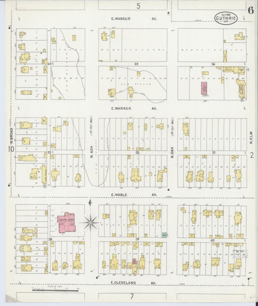 Sanborn Fire Insurance Map from Guthrie, Logan County, Oklahoma (1898), Sheet #0006 - Historic Sanborn Fire Insurance Map Print, vintage old map wall art, antique decor, genealogy gift, Oklahoma Oklahoma map