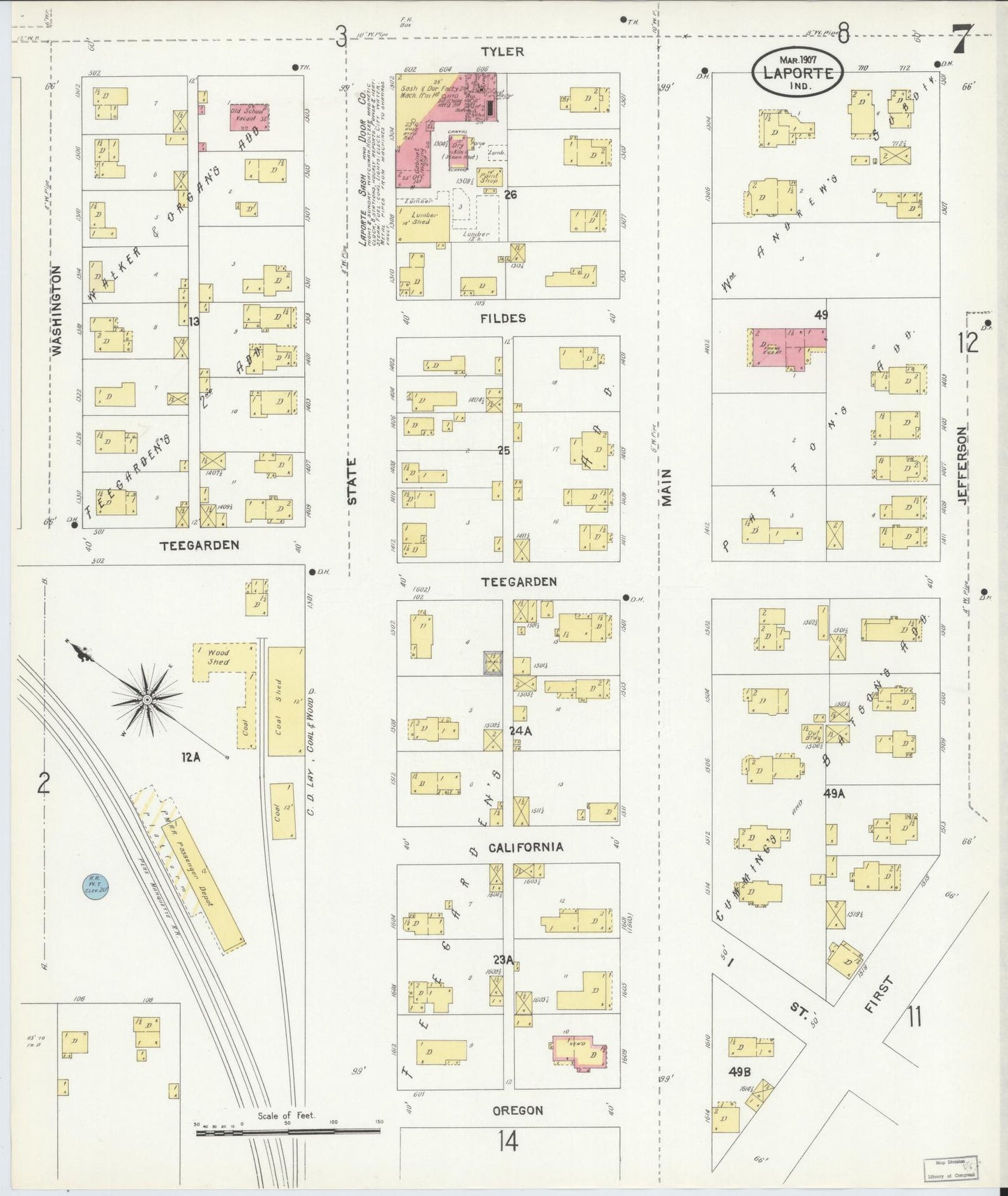 Sanborn Fire Insurance Map from La Porte, La Porte County, Indiana (1907), Sheet #0007 - Complete Map Set gallery image, historic Sanborn map, vintage wall art, Indiana Indiana