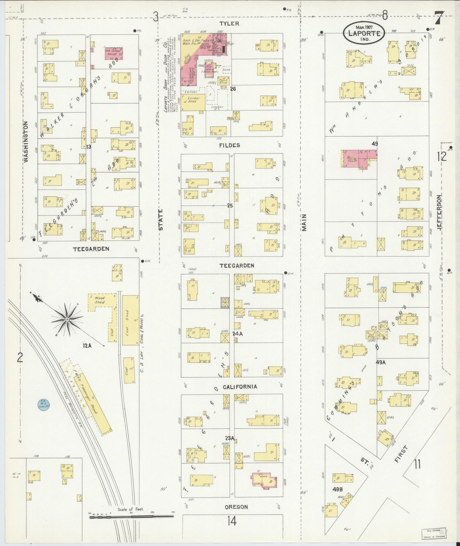 Sanborn Fire Insurance Map from La Porte, La Porte County, Indiana (1907), Sheet #0007 - Complete Map Set gallery image, historic Sanborn map, vintage wall art, Indiana Indiana