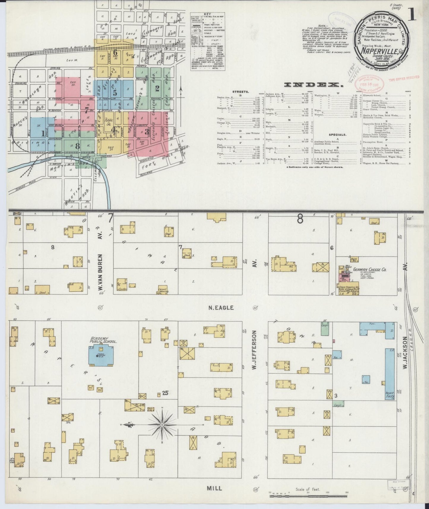 Sanborn Fire Insurance Map from Naperville, Du Page County, Illinois (1898), Sheet #0001 - Complete Map Set gallery image, historic Sanborn map, vintage wall art, Illinois Illinois