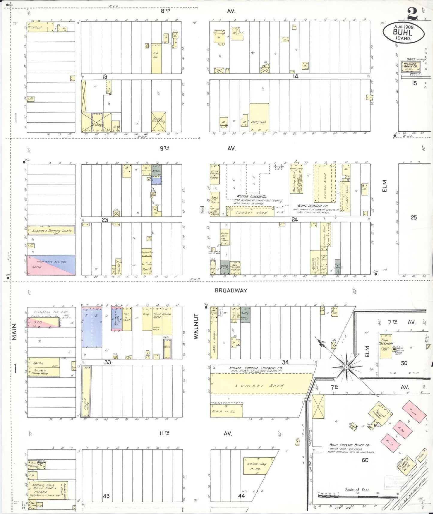 Sanborn Fire Insurance Map from Buhl, Twin Falls County, Idaho (1909), Sheet #0002 - Complete Map Set gallery image, historic Sanborn map, vintage wall art, Falls Idaho