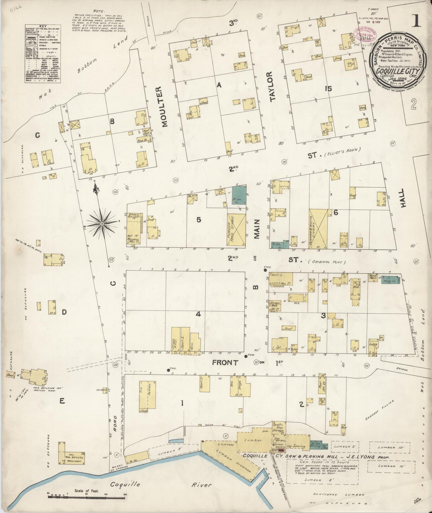 Sanborn Fire Insurance Map from Coquille, Coos County, Oregon (1894), Sheet #0001 - Complete Map Set gallery image, historic Sanborn map, vintage wall art, Oregon Oregon