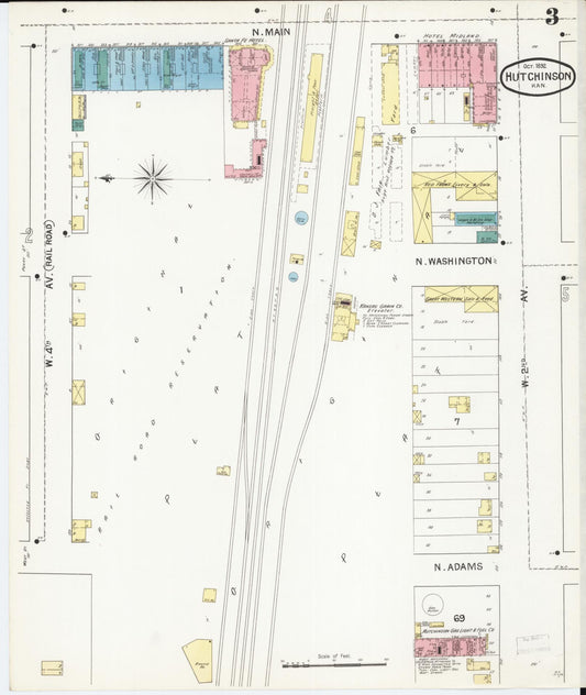 Sanborn Fire Insurance Map from Hutchinson, Reno County, Kansas (1892), Sheet #0003 - Historic Sanborn Fire Insurance Map Print, vintage old map wall art, antique decor, genealogy gift, Kansas Kansas map
