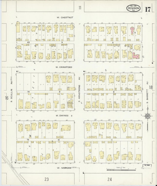 Sanborn Fire Insurance Map from Denison, Grayson County, Texas (1914), Sheet #0017 - Historic Sanborn Fire Insurance Map Print, vintage old map wall art, antique decor, genealogy gift, Texas Texas map