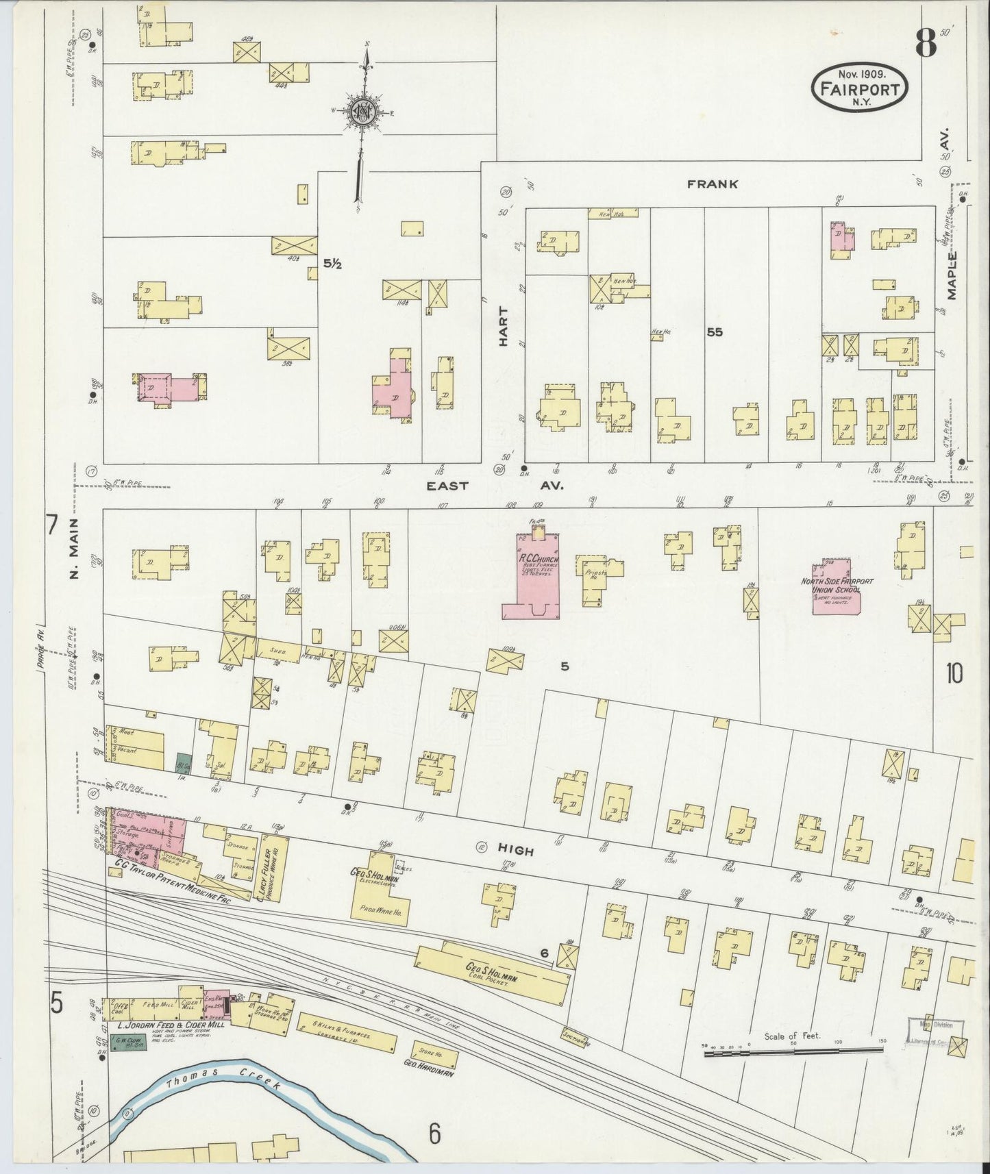 Sanborn Fire Insurance Map from Fairport, Monroe County, New York (1909), Sheet #0008 - Complete Map Set gallery image, historic Sanborn map, vintage wall art, New York New York