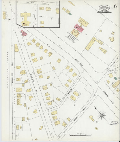 Sanborn Fire Insurance Map from Milton, Norfolk County, Massachusetts (1906), Sheet #0006 - Historic Sanborn Fire Insurance Map Print, vintage old map wall art, antique decor, genealogy gift, Massachusetts Massachusetts map