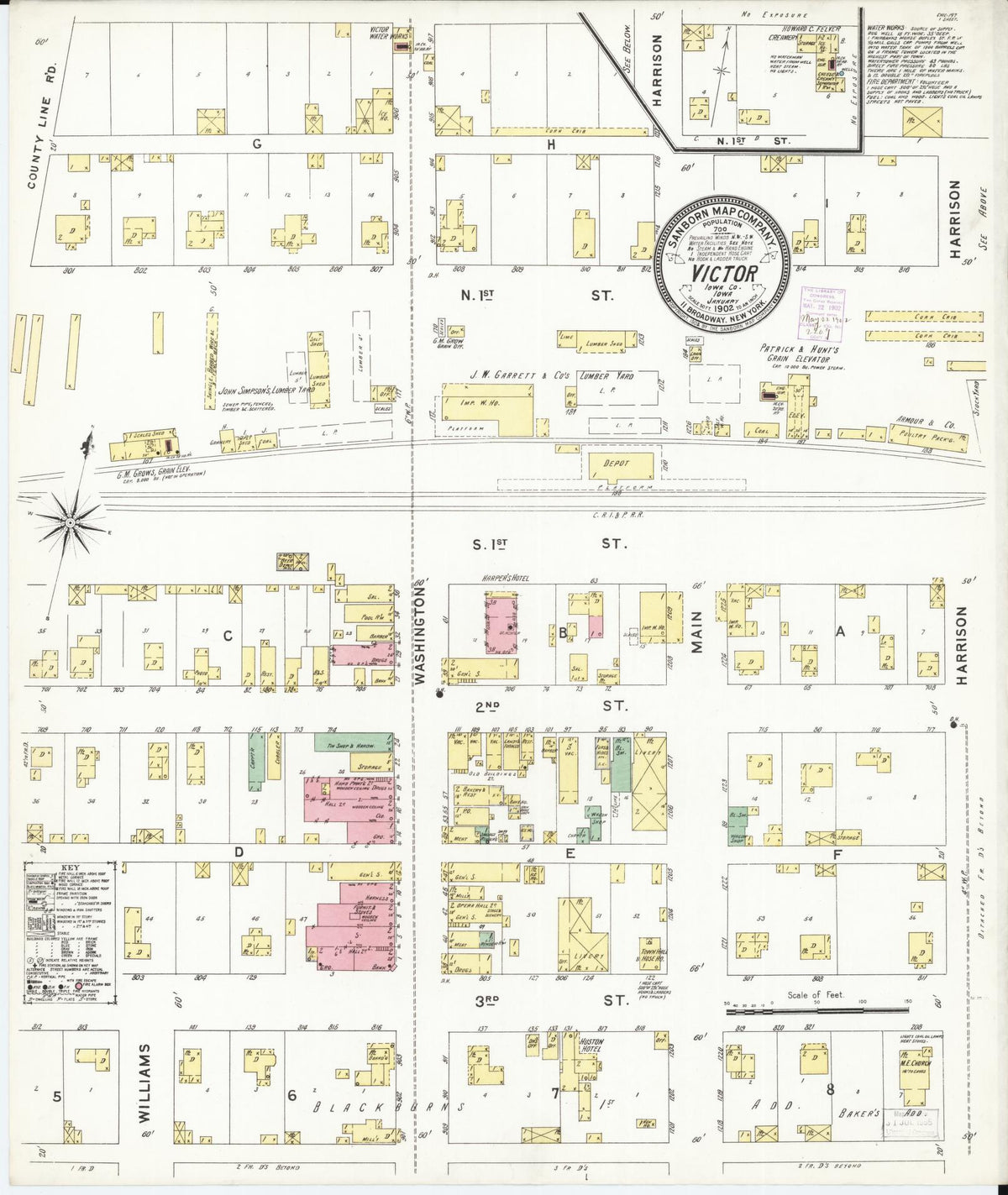 Sanborn Fire Insurance Map from Victor, Iowa County, Iowa (1902), Sheet #0001 - Historic Sanborn Fire Insurance Map Print, vintage old map wall art