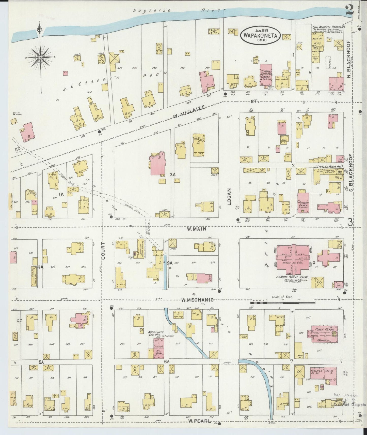 Sanborn Fire Insurance Map from Wapakoneta, Auglaize County, Ohio (1899), Sheet #0002 - Complete Map Set gallery image, historic Sanborn map, vintage wall art, Ohio Ohio