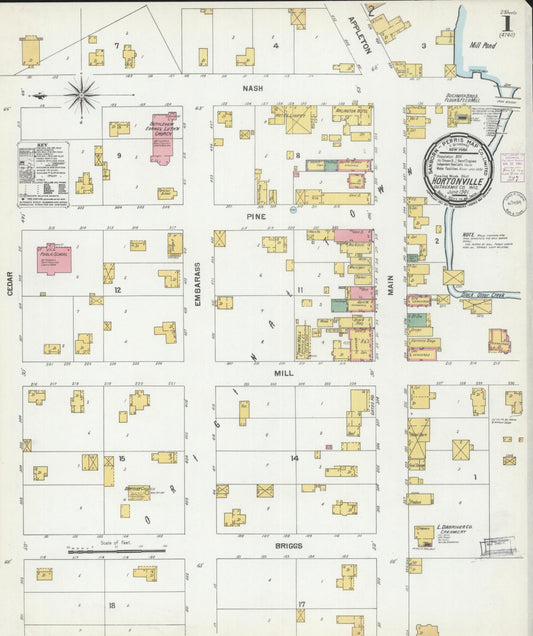 Sanborn Fire Insurance Map from Hortonville, Outagamie County, Wisconsin (1901), Sheet #0001 - Historic Sanborn Fire Insurance Map Print, vintage old map wall art, antique decor, genealogy gift, Wisconsin Wisconsin map