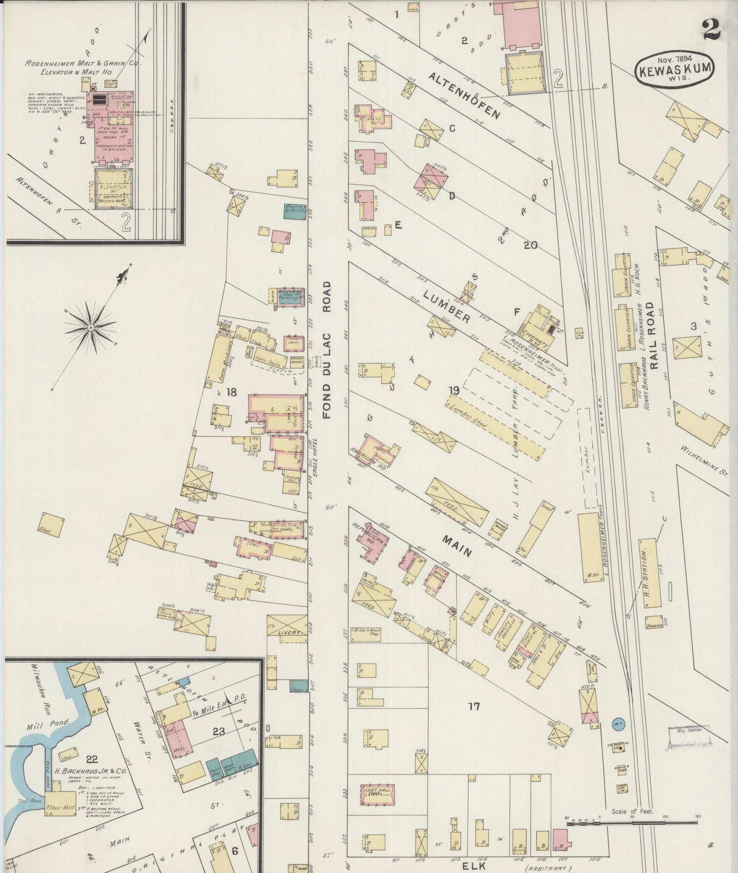 Sanborn Fire Insurance Map from Kewaskum, Washington County, Wisconsin (1894), Sheet #0002 - Complete Map Set gallery image, historic Sanborn map, vintage wall art, Wisconsin Wisconsin