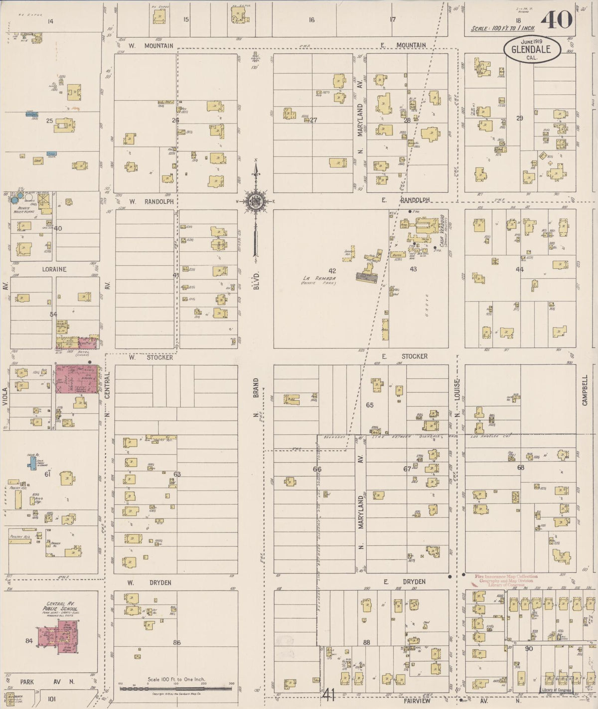 Sanborn Fire Insurance Map from Glendale, Los Angeles County, California (1919), Sheet #0040 - Complete Map Set gallery image, historic Sanborn map, vintage wall art, California California