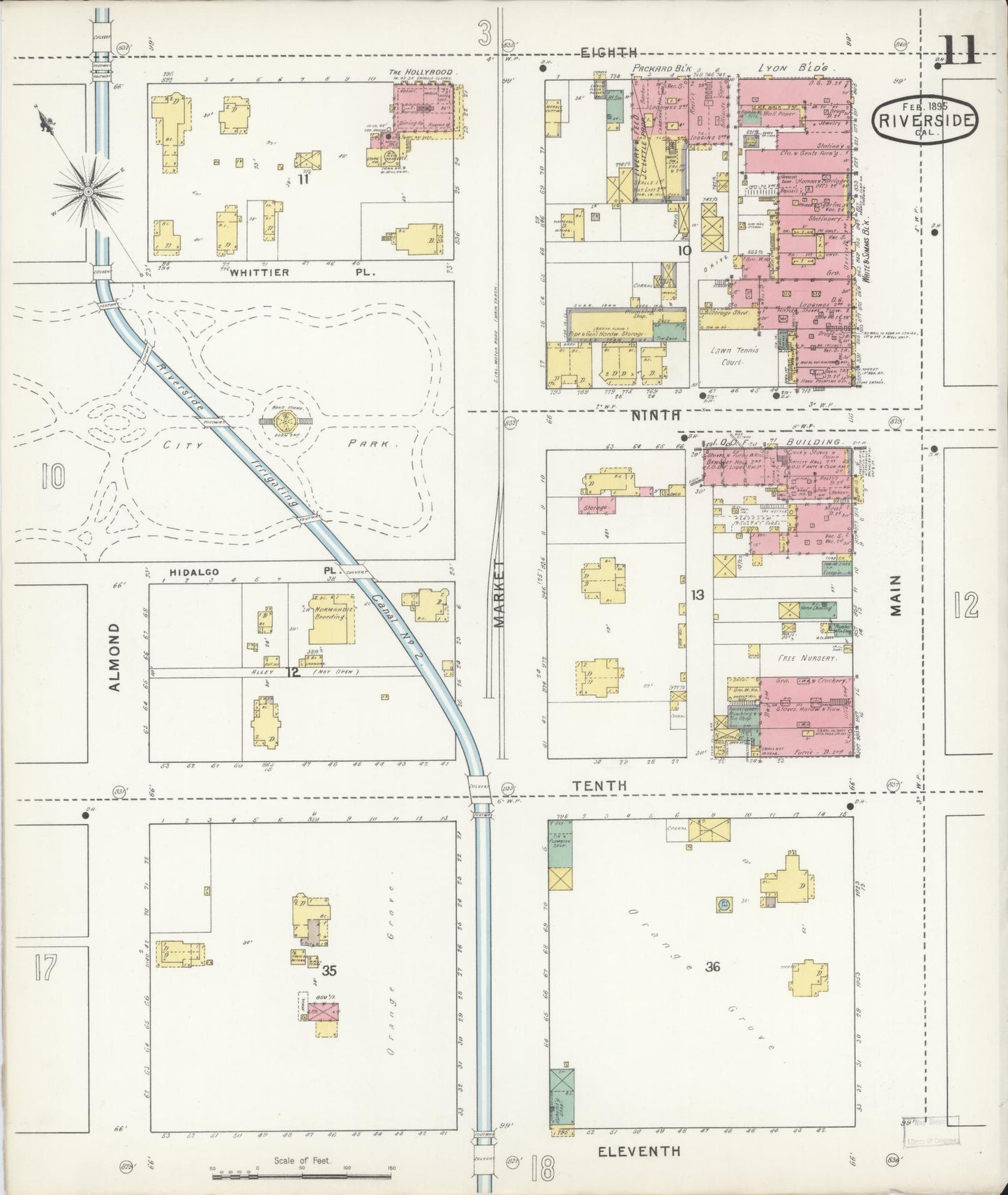 Sanborn Fire Insurance Map from Riverside, Riverside County, California (1895), Sheet #0011 - Complete Map Set gallery image, historic Sanborn map, vintage wall art, California California