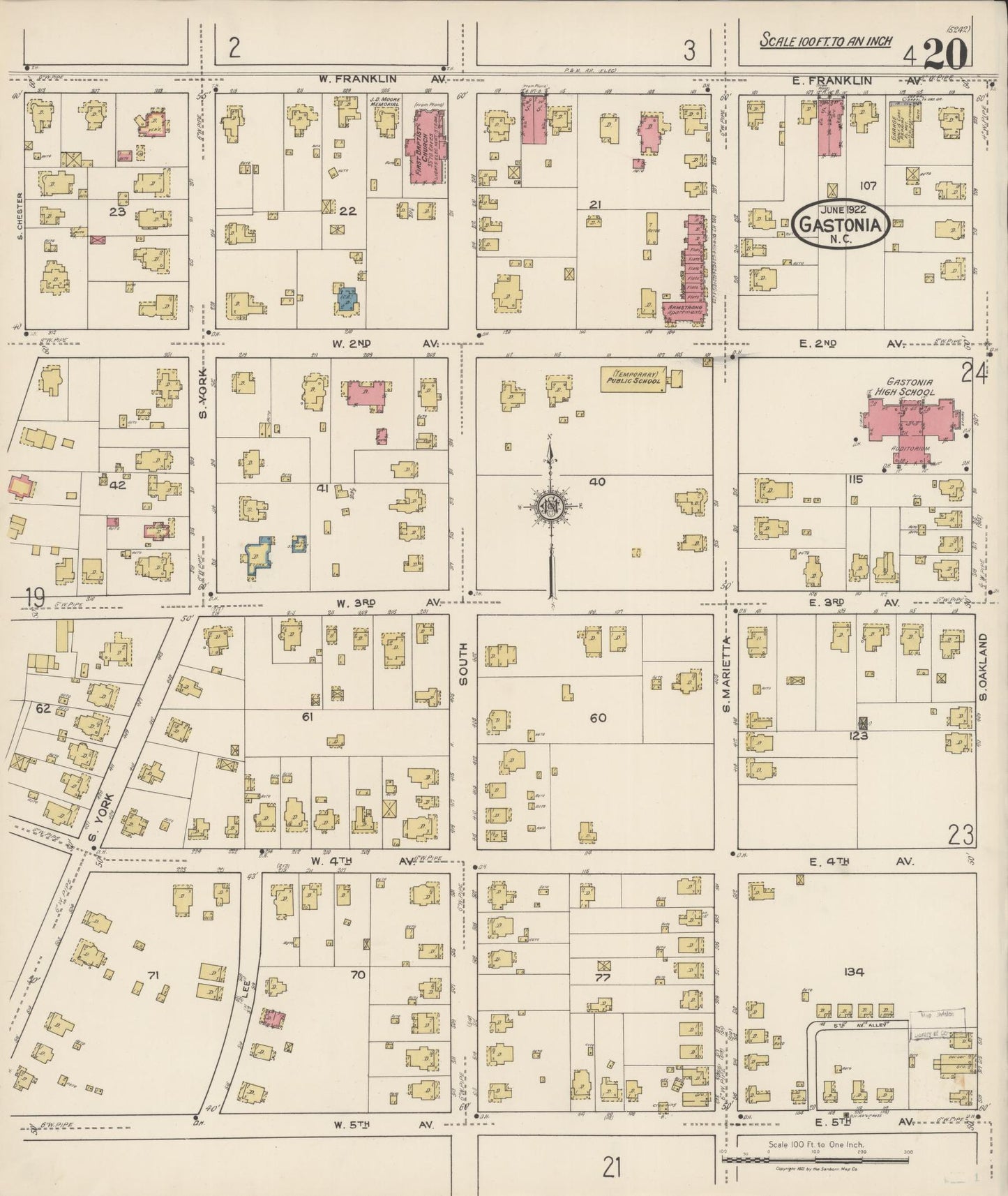 Sanborn Fire Insurance Map from Gastonia, Gaston County, North Carolina (1922), Sheet #0020 - Complete Map Set gallery image, historic Sanborn map, vintage wall art, North Carolina North Carolina
