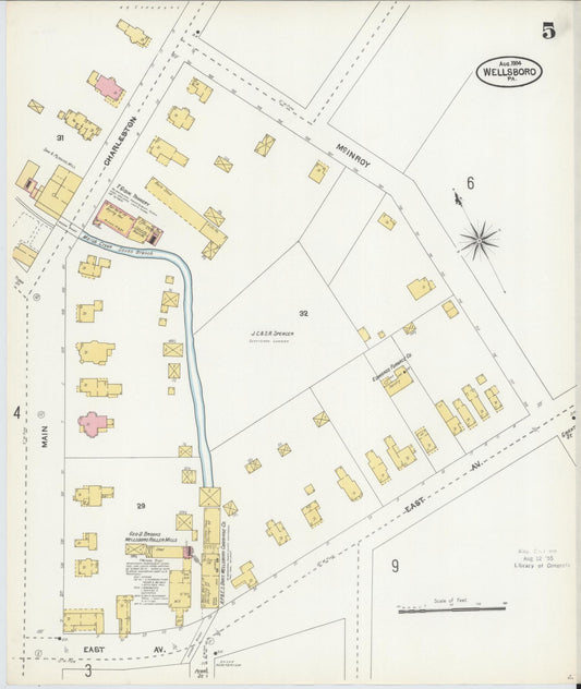 Sanborn Fire Insurance Map from Wellsboro, Tioga County, Pennsylvania (1904), Sheet #0005 - Historic Sanborn Fire Insurance Map Print, vintage old map wall art, antique decor, genealogy gift, Pennsylvania Pennsylvania map
