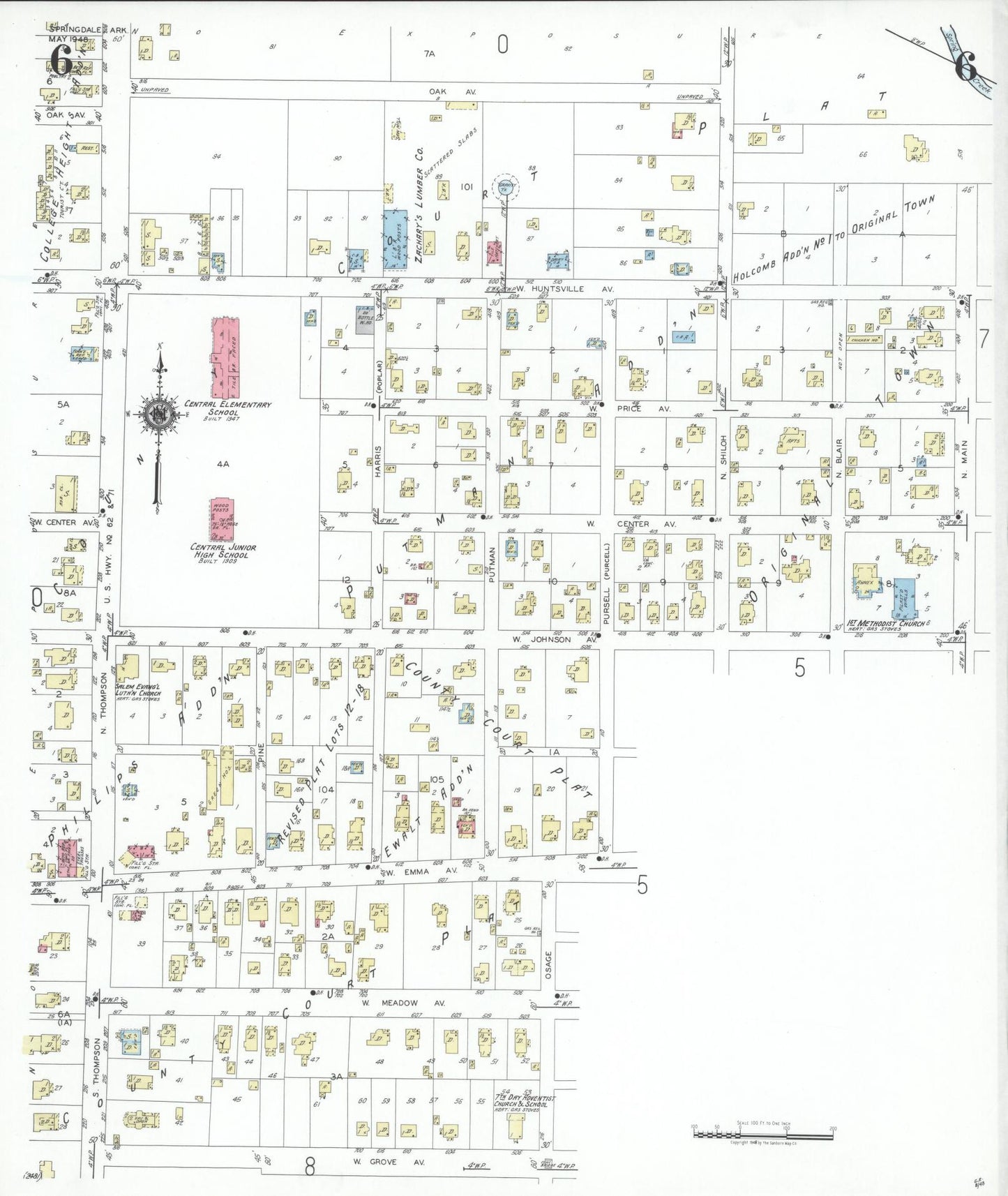 Sanborn Fire Insurance Map from Springdale, Washington County, Arkansas (1948), Sheet #0006 - Complete Map Set gallery image, historic Sanborn map, vintage wall art, Arkansas Arkansas