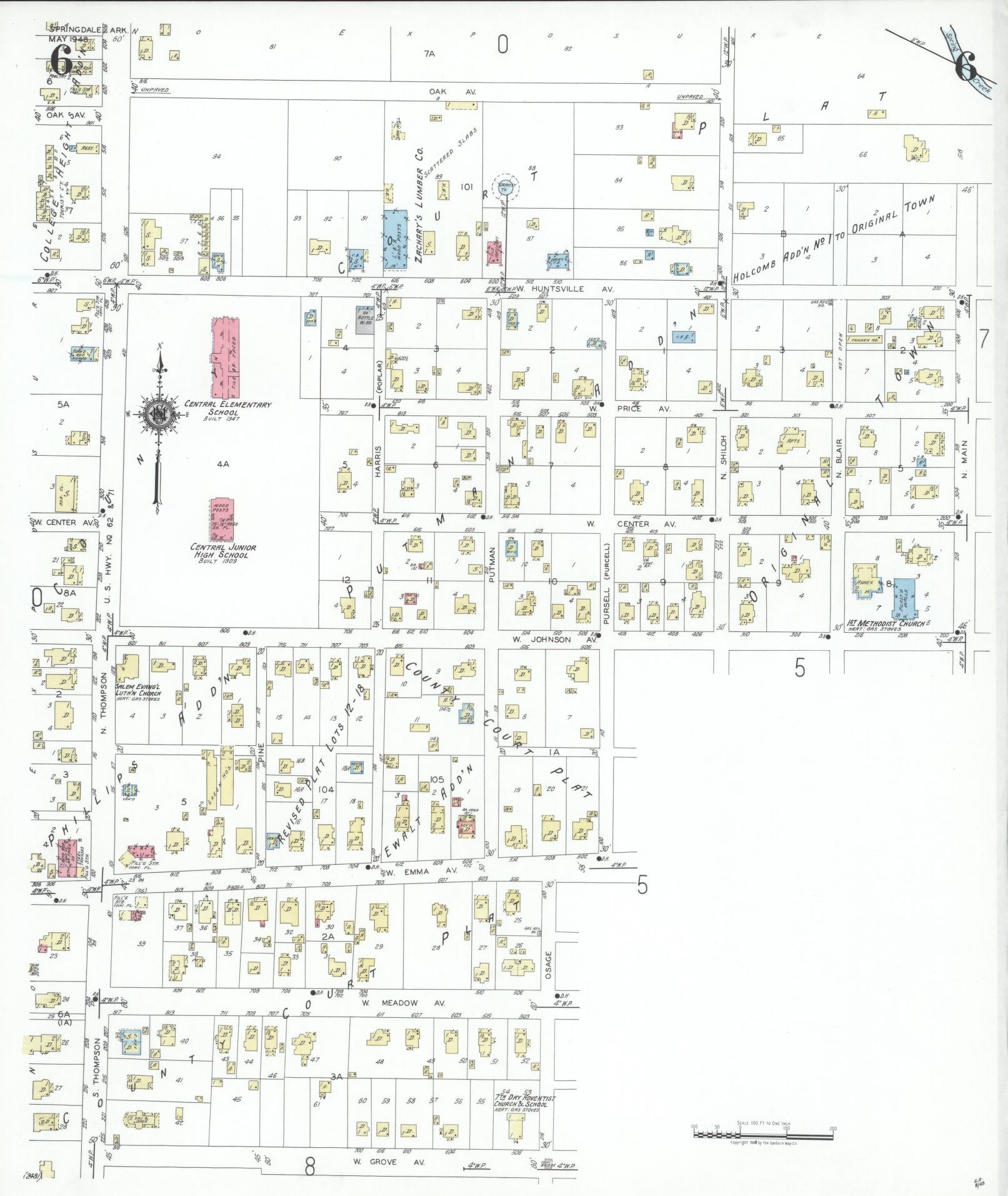 Sanborn Fire Insurance Map from Springdale, Washington County, Arkansas (1948), Sheet #0006 - Complete Map Set gallery image, historic Sanborn map, vintage wall art, Arkansas Arkansas