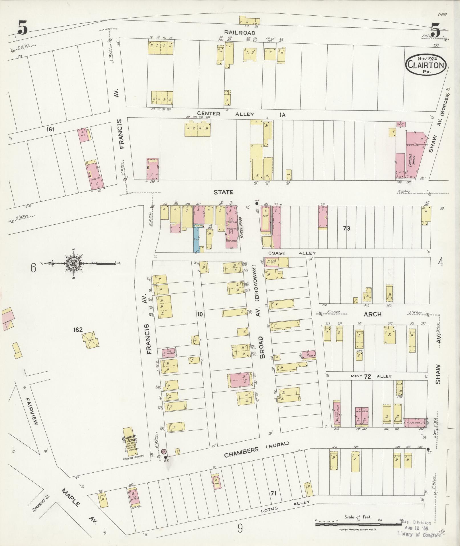 Sanborn Fire Insurance Map from Clairton, Allegheny County, Pennsylvania (1924), Sheet #0005 - Historic Sanborn Fire Insurance Map Print, vintage old map wall art, antique decor, genealogy gift, Pennsylvania Pennsylvania map