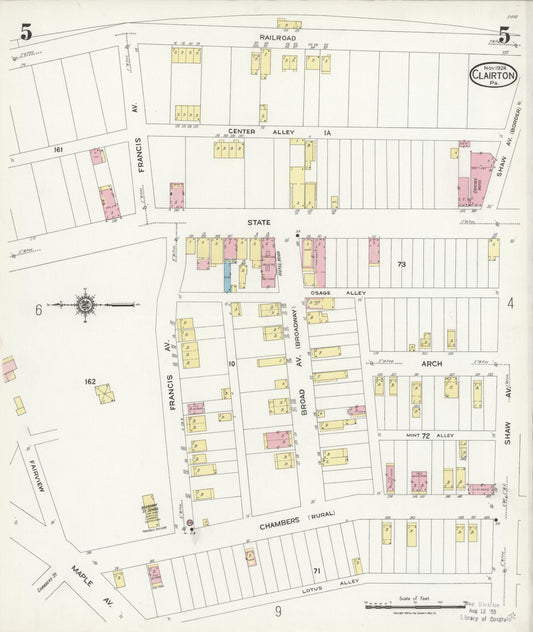 Sanborn Fire Insurance Map from Clairton, Allegheny County, Pennsylvania (1924), Sheet #0005 - Historic Sanborn Fire Insurance Map Print, vintage old map wall art, antique decor, genealogy gift, Pennsylvania Pennsylvania map