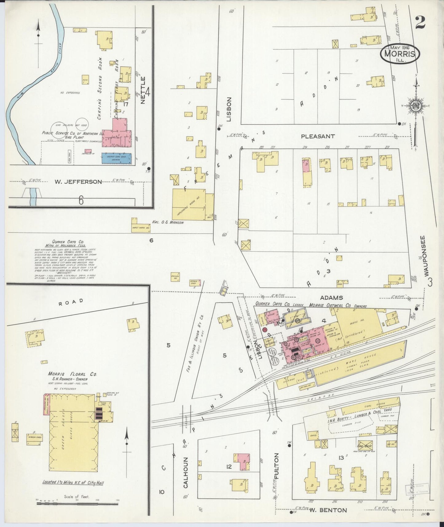 Sanborn Fire Insurance Map from Morris, Grundy County, Illinois (1916), Sheet #0002 - Historic Sanborn Fire Insurance Map Print, vintage old map wall art, antique decor, genealogy gift, Illinois Illinois map
