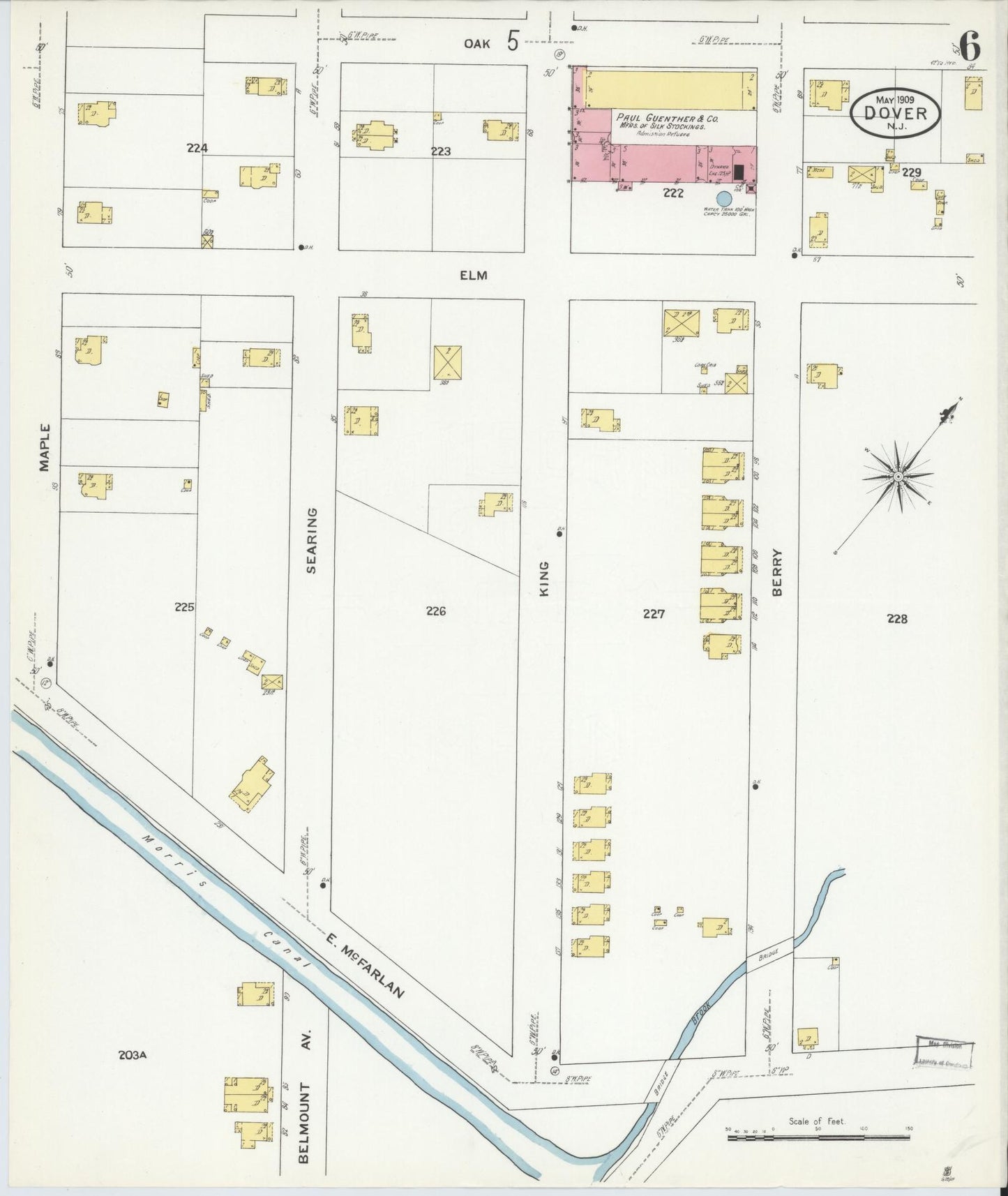 Sanborn Fire Insurance Map from Dover, Morris County, New Jersey (1909), Sheet #0006 - Historic Sanborn Fire Insurance Map Print, vintage old map wall art, antique decor, genealogy gift, New Jersey New Jersey map