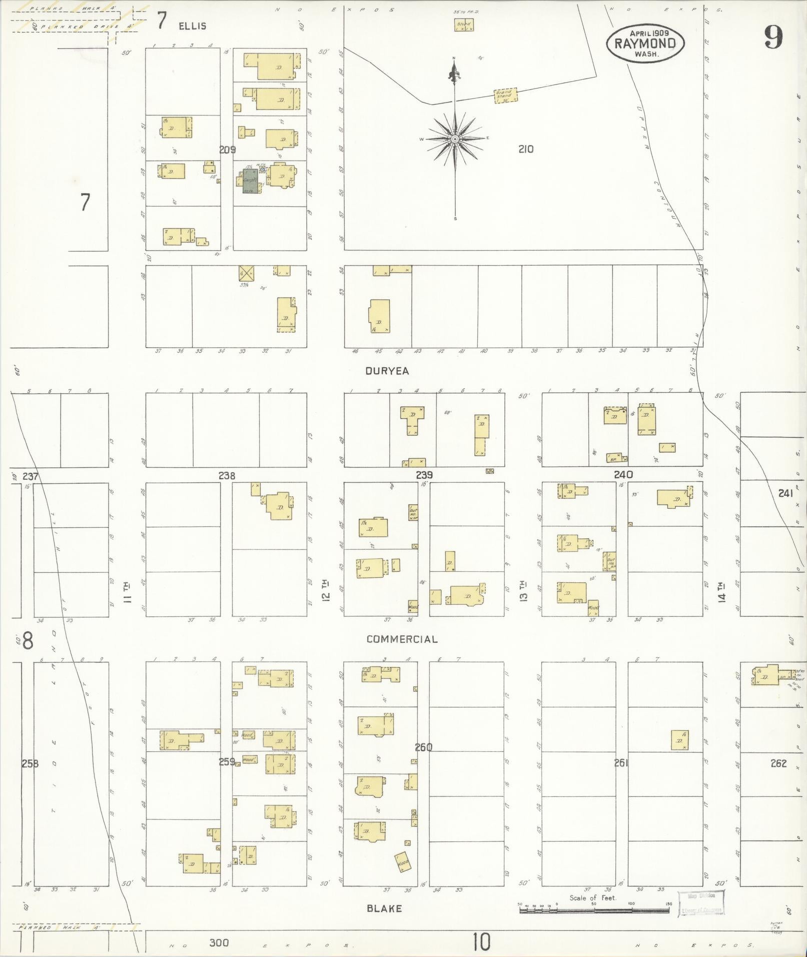 Sanborn Fire Insurance Map from Raymond, Pacific County, Washington (1909), Sheet #0009 - Complete Map Set gallery image, historic Sanborn map, vintage wall art, Washington Washington