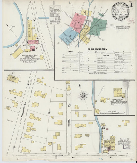 Sanborn Fire Insurance Map from Holliston, Middlesex County, Massachusetts (1894), Sheet #0001 - Complete Map Set gallery image, historic Sanborn map, vintage wall art, Massachusetts Massachusetts
