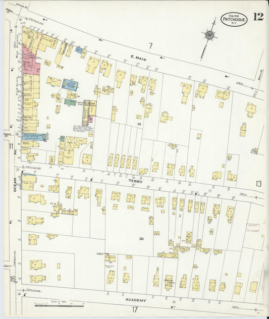 Sanborn Fire Insurance Map from Patchogue, Suffolk County, New York (1910), Sheet #0012 - Historic Sanborn Fire Insurance Map Print, vintage old map wall art, antique decor, genealogy gift, New York New York map