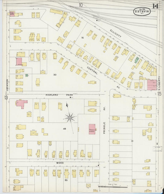 Sanborn Fire Insurance Map from Batavia, Genesee County, New York (1896), Sheet #0014 - Historic Sanborn Fire Insurance Map Print, vintage old map wall art, antique decor, genealogy gift, New York New York map