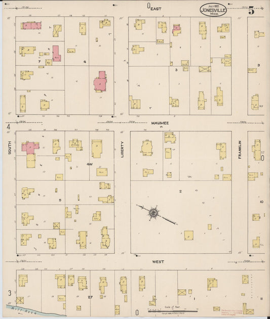 Sanborn Fire Insurance Map from Jonesville, Hillsdale County, Michigan (1922), Sheet #0005 - Historic Sanborn Fire Insurance Map Print, vintage old map wall art, antique decor, genealogy gift, Michigan Michigan map