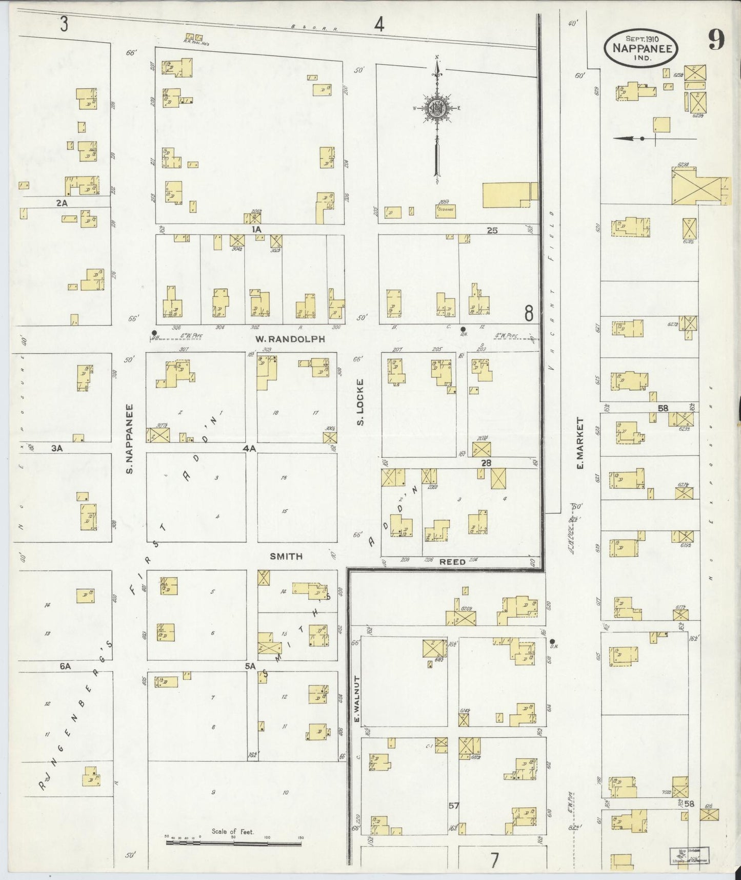 Sanborn Fire Insurance Map from Nappanee, Elkhart County, Indiana (1910), Sheet #0009 - Complete Map Set gallery image, historic Sanborn map, vintage wall art, Indiana Indiana