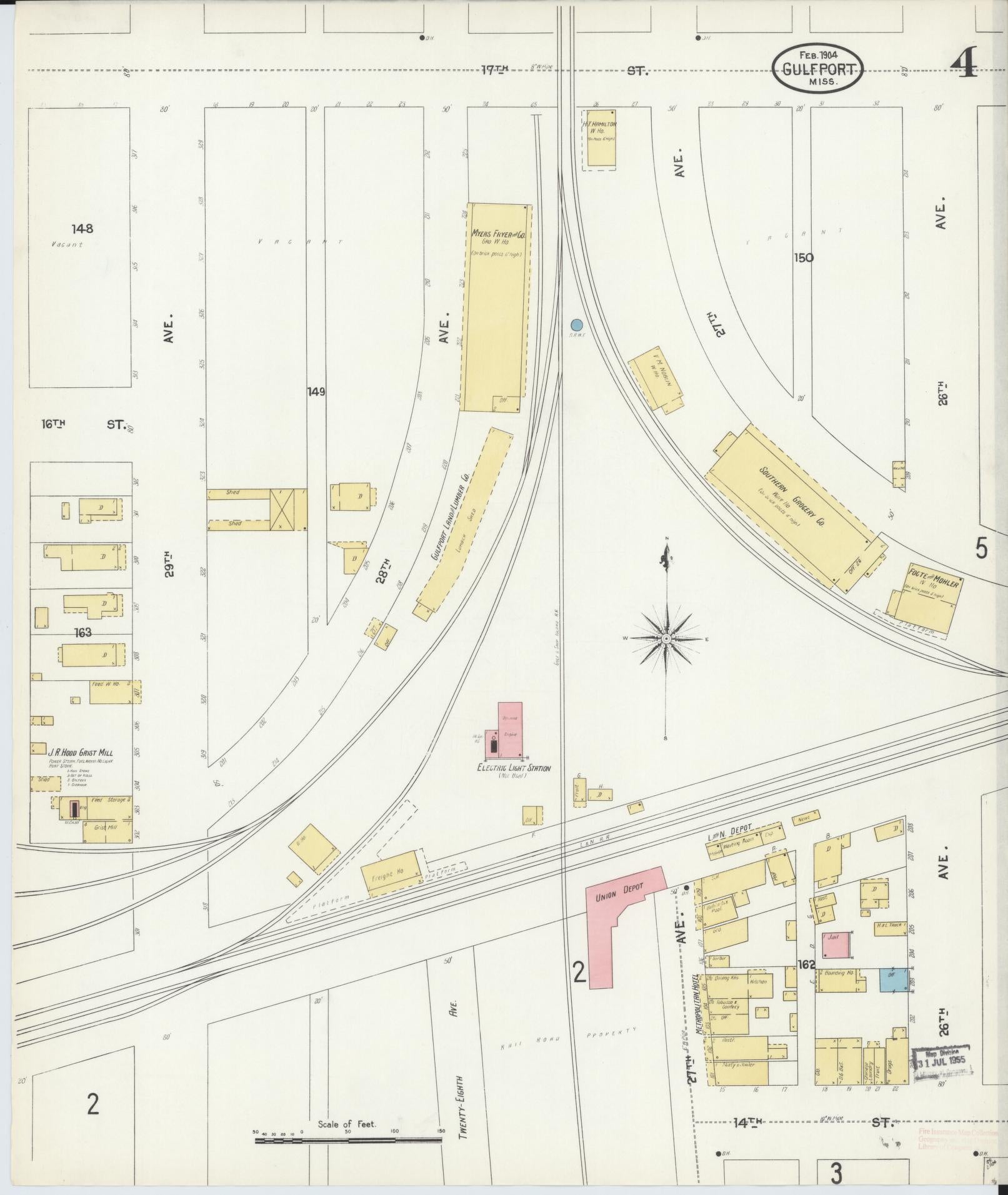 Sanborn Fire Insurance Map from Gulfport, Harrison County, Mississippi (1904), Sheet #0004 - Historic Sanborn Fire Insurance Map Print, vintage old map wall art, antique decor, genealogy gift, Mississippi Mississippi map