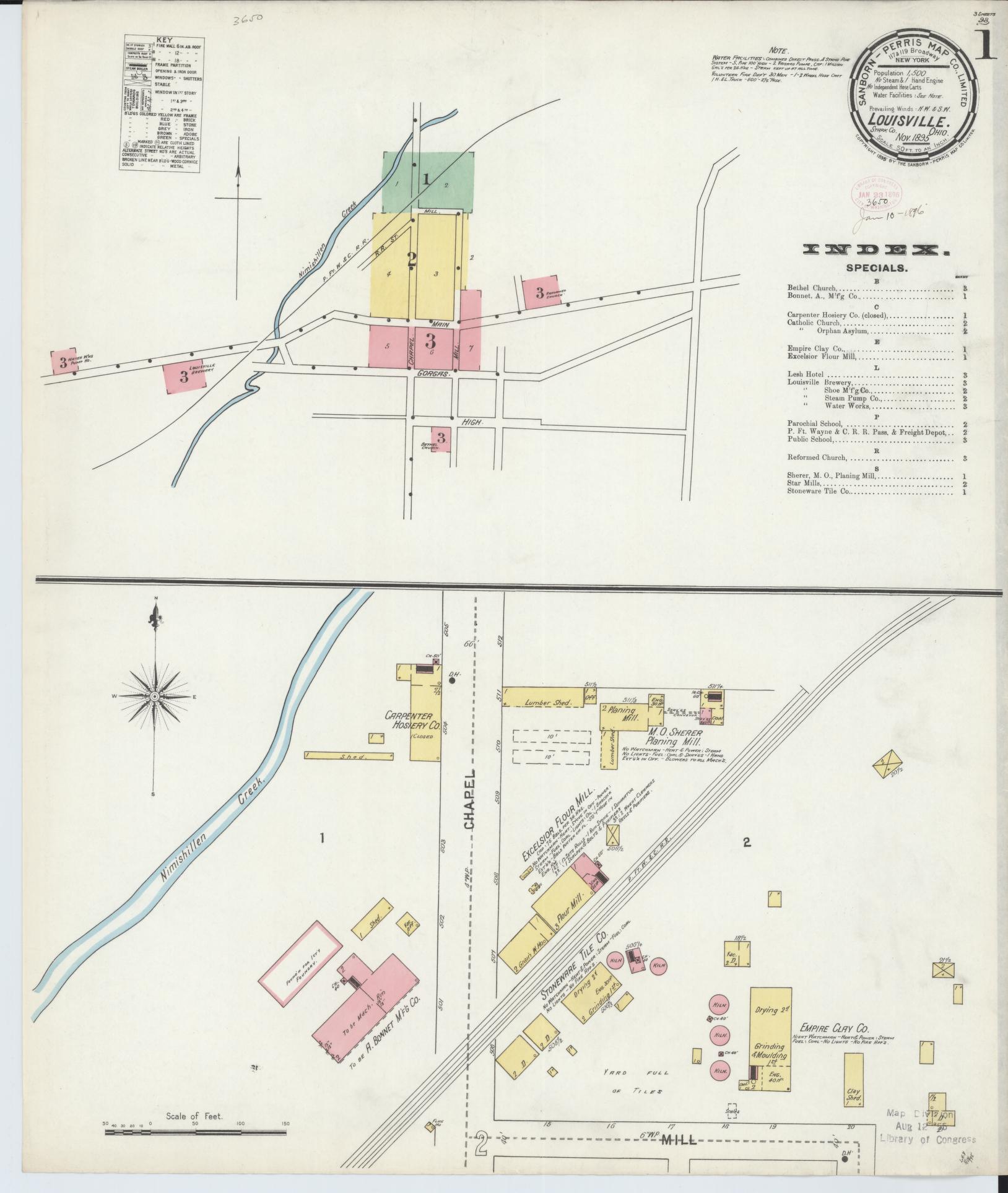 Sanborn Fire Insurance Map from Louisville, Stark County, Ohio (1895), Sheet #0001 - Complete Map Set gallery image, historic Sanborn map, vintage wall art, Ohio Ohio