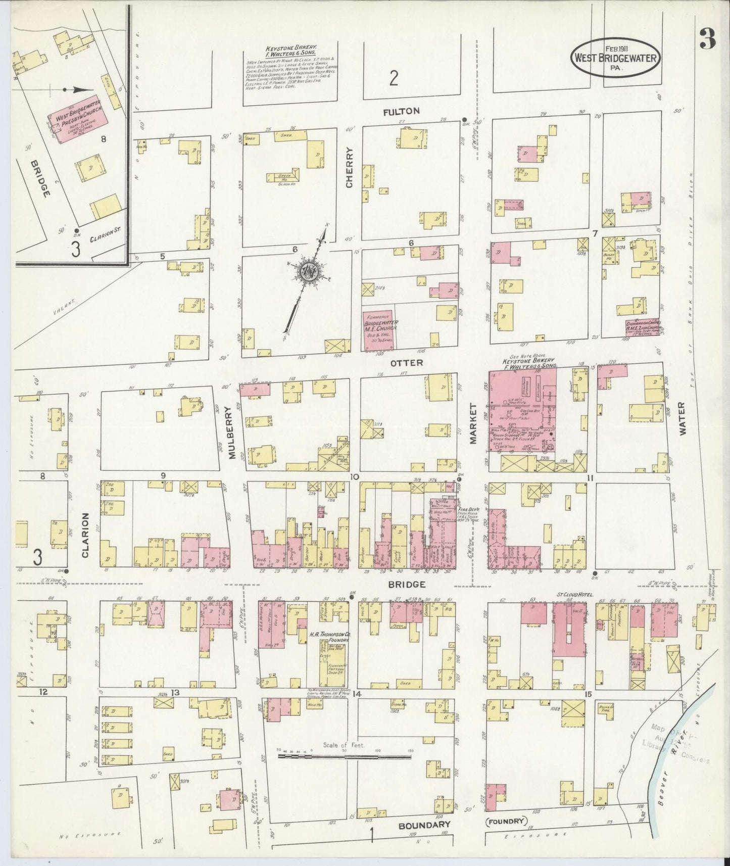 Sanborn Fire Insurance Map from West Bridgewater, Beaver County, Pennsylvania (1911), Sheet #0003 - Complete Map Set gallery image, historic Sanborn map, vintage wall art, Pennsylvania Pennsylvania
