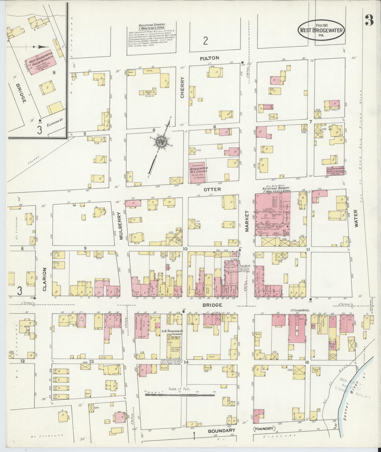 Sanborn Fire Insurance Map from West Bridgewater, Beaver County, Pennsylvania (1911), Sheet #0003 - Complete Map Set gallery image, historic Sanborn map, vintage wall art, Pennsylvania Pennsylvania