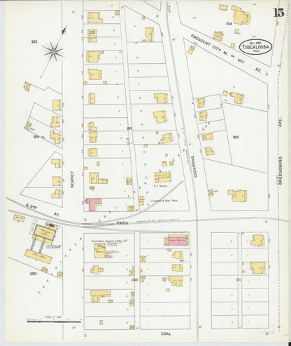 Sanborn Fire Insurance Map from Tuscaloosa, Tuscaloosa County, Alabama (1905), Sheet #0015 - Complete Map Set gallery image, historic Sanborn map, vintage wall art, Alabama Alabama