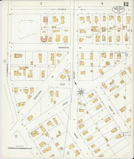 Sanborn Fire Insurance Map from Neenah, Winnebago County, Wisconsin (1906), Sheet #0012 - Historic Sanborn Fire Insurance Map Print, vintage old map wall art, antique decor, genealogy gift, Wisconsin Wisconsin map