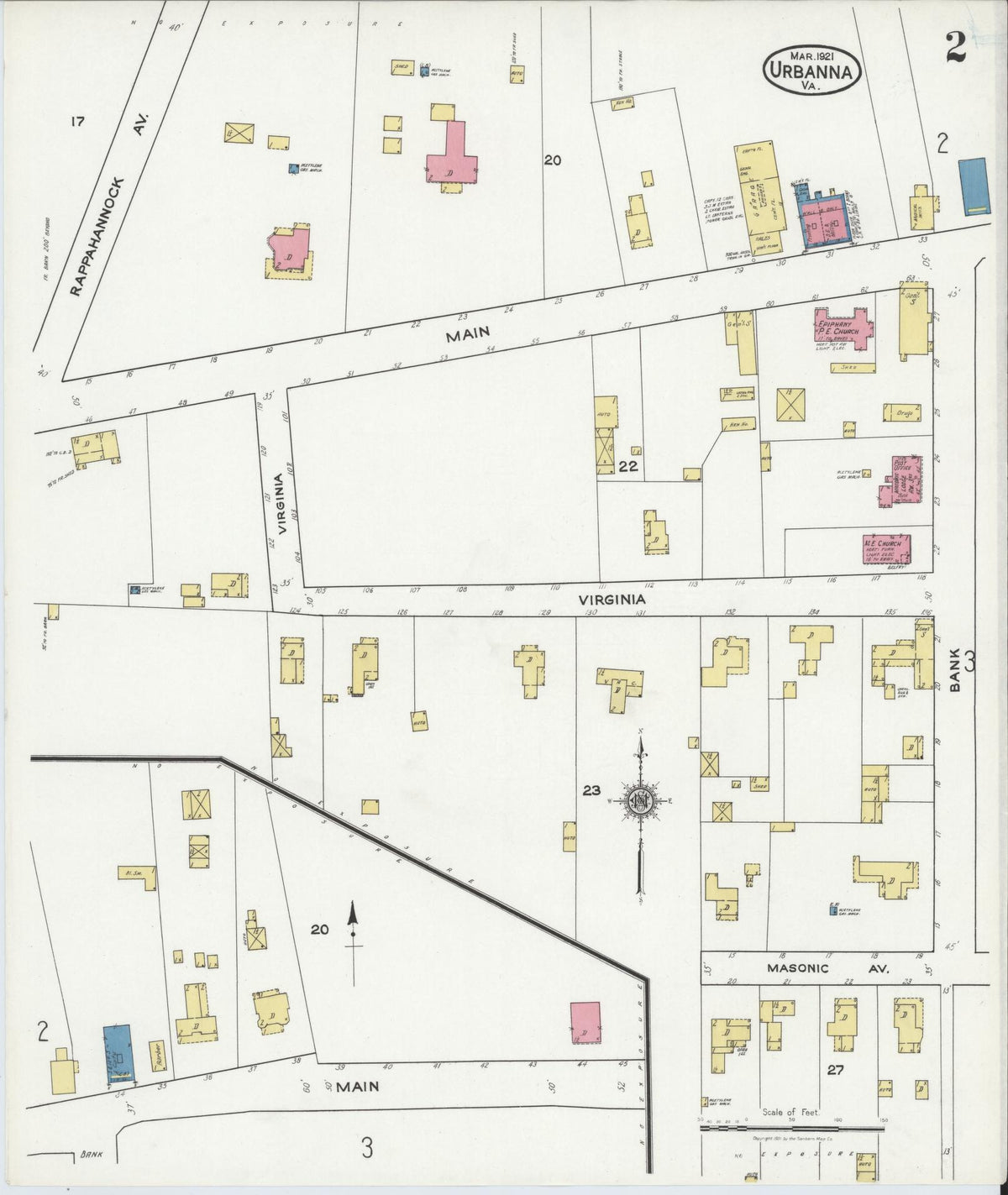 Sanborn Fire Insurance Map from Urbanna, Middlesex County, Virginia (1921), Sheet #0002 - Complete Map Set gallery image, historic Sanborn map, vintage wall art, Virginia Virginia